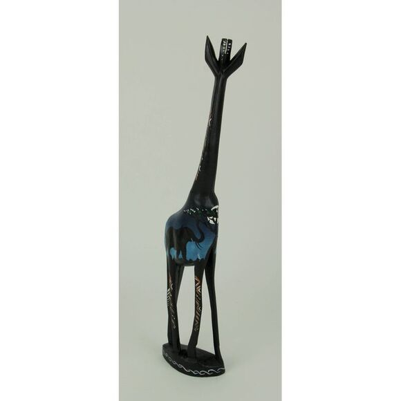 Handcrafted Wood Standing Giraffe Statue with Night Safari Scene - Picture 2 of 4